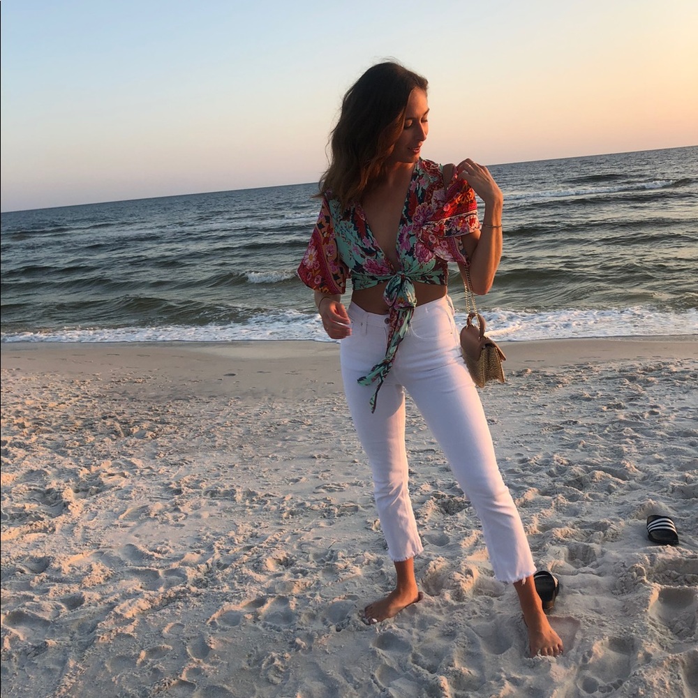 Floral Tie Front Crop Top Size M